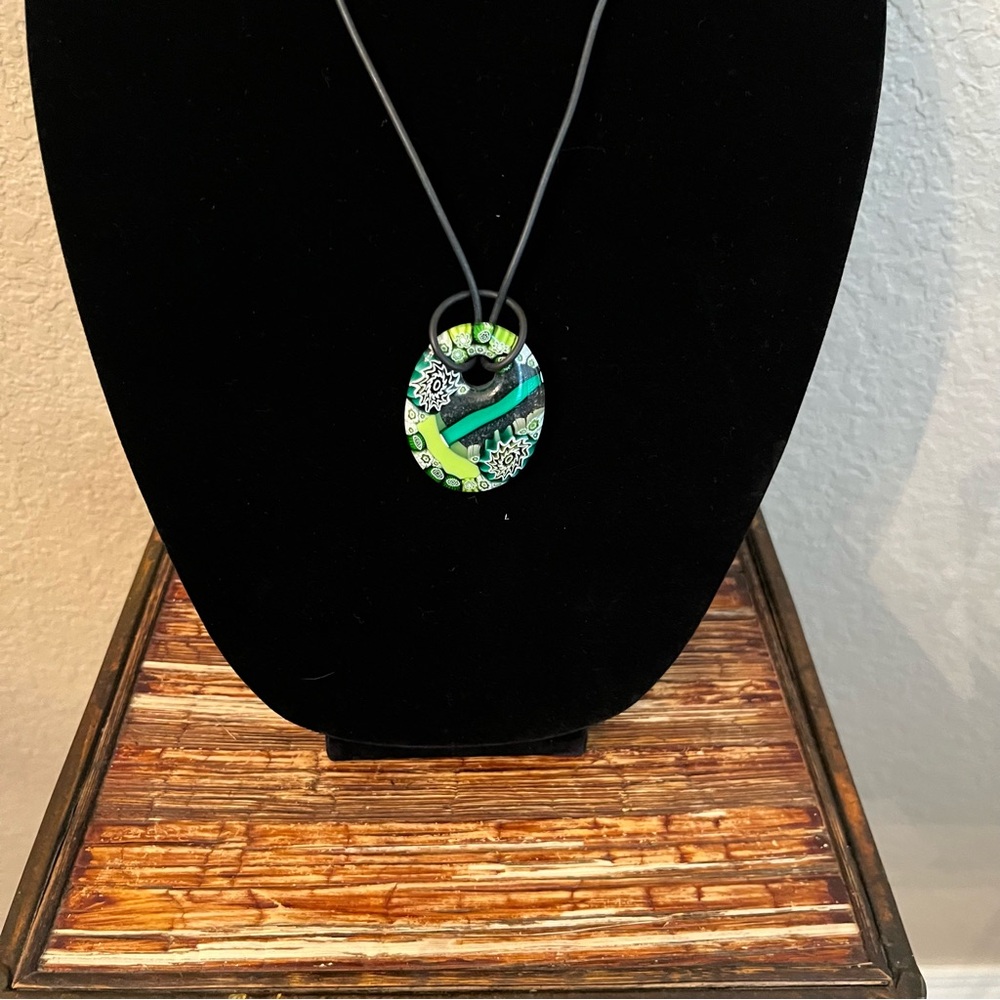 Colorful Green Glass Pendant Necklace